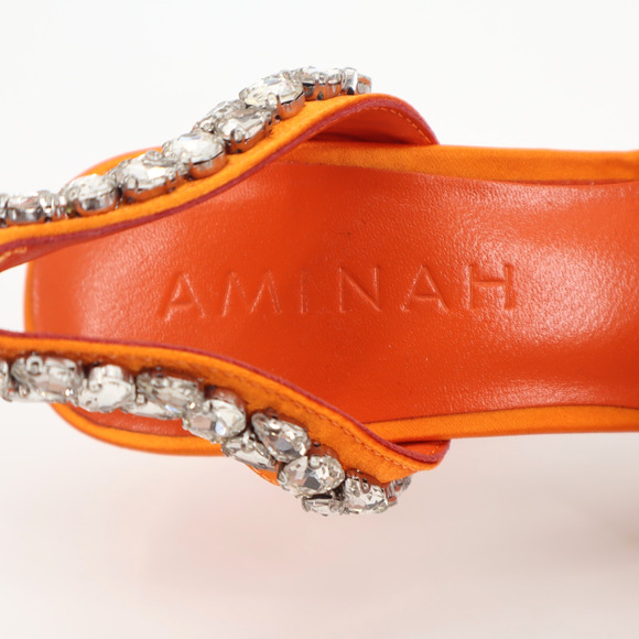 Aminah Abdul Jillil Soleil Women Slingback Rhinestone Stillet Orange Satin Sz 6M - Picture 7 of 10